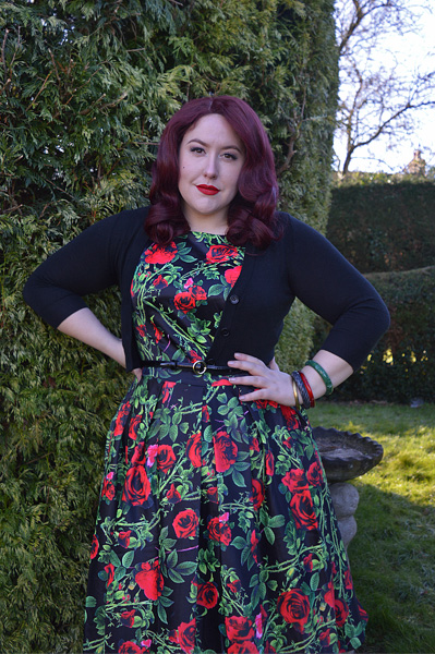 Annie Rose Thorns Floral Retro Dress in Black Dolly & Dotty plus size Miss Amy May