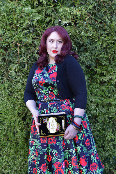 Annie Rose Thorns Floral Retro Dress in Black Dolly & Dotty plus size Miss Amy May