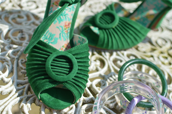 Miss L Fire Suede green Loretta peeptoe heel sandals Miss Amy May