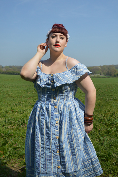 Harriet bardot stripe sun dress blue Joanie Clothing plus size Miss Amy May