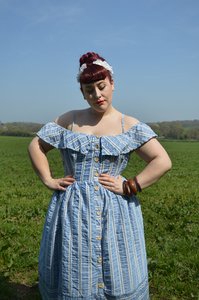 Harriet bardot stripe sun dress blue Joanie Clothing plus size Miss Amy May