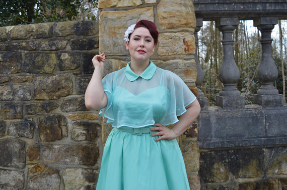 Unique Vintage 1940s Style Mint Brushed Cotton Luna Swing Dress & Mesh Capelet plus size Miss Amy May