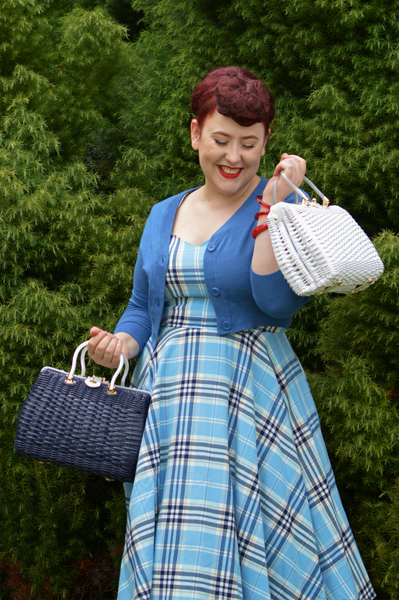 Hell Bunny Reproduction Wicker straw style Honey Ryder Handbag navy blue white Miss Amy May Discount Code AMYMAY20!%