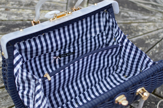 Hell Bunny Reproduction Wicker straw style Honey Ryder Handbag navy blue white Miss Amy May Discount Code AMYMAY20!%