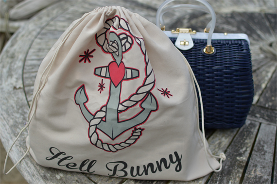 Hell Bunny Reproduction Wicker straw style Honey Ryder Handbag navy blue white Miss Amy May Discount Code AMYMAY20!%