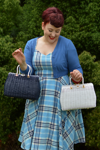 Hell Bunny Reproduction Wicker straw style Honey Ryder Handbag navy blue white Miss Amy May Discount Code AMYMAY20!%