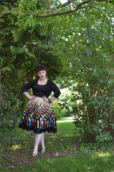 Voodoo Vixen Plus Size Curve Jean border print flared dress Miss Amy May