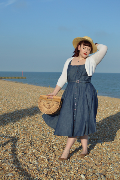 eShakti cotton chambray belted shirt dress referral code AMYHARMAN Miss Amy May plus size custom 