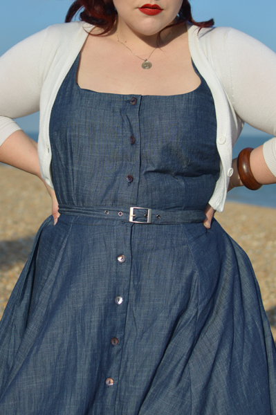 eShakti cotton chambray belted shirt dress referral code AMYHARMAN Miss Amy May plus size custom 