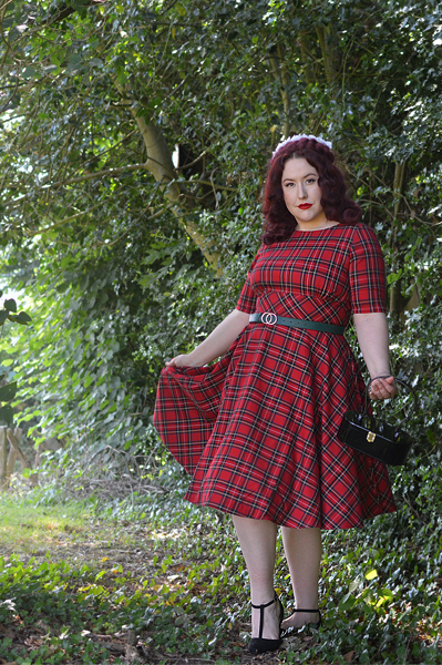 Red Tartan Irvine 50s dress Hell Bunny discount code AMYMAY20!% plus size pinup Miss Amy May