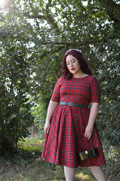 Red Tartan Irvine 50s dress Hell Bunny discount code AMYMAY20!% plus size pinup Miss Amy May