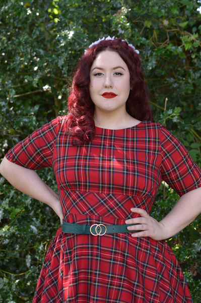 Red Tartan Irvine 50s dress Hell Bunny discount code AMYMAY20!% plus size pinup Miss Amy May