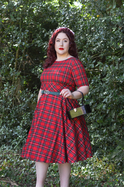 Red Tartan Irvine 50s dress Hell Bunny discount code AMYMAY20!% plus size pinup Miss Amy May