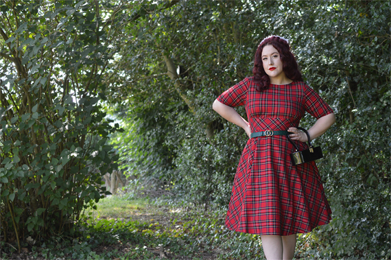 Red Tartan Irvine 50s dress Hell Bunny discount code AMYMAY20!% plus size pinup Miss Amy May