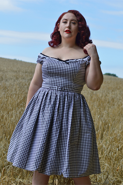 Black gingham Brigitte Bardot dress Vixen by Micheline Pitt limited edition plus size Deadly is the Female Miss Amy May