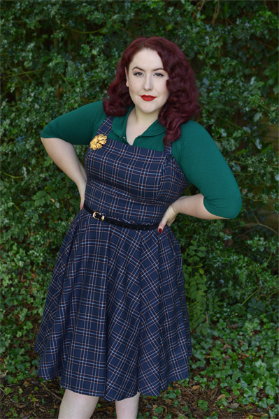 Navy Peebles Pinafore dress by Hell Bunny discount code Amymay20!% Miss Amy May plus size pinup size fit review