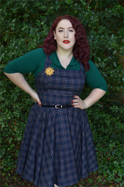 Navy Peebles Pinafore dress by Hell Bunny discount code Amymay20!% Miss Amy May plus size pinup size fit review