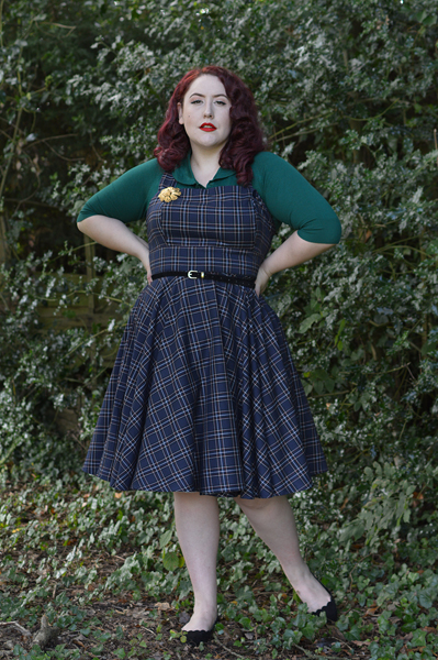 Navy Peebles Pinafore dress by Hell Bunny discount code Amymay20!% Miss Amy May plus size pinup size fit review