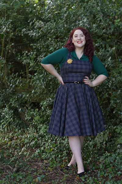 Navy Peebles Pinafore dress by Hell Bunny discount code Amymay20!% Miss Amy May plus size pinup size fit review