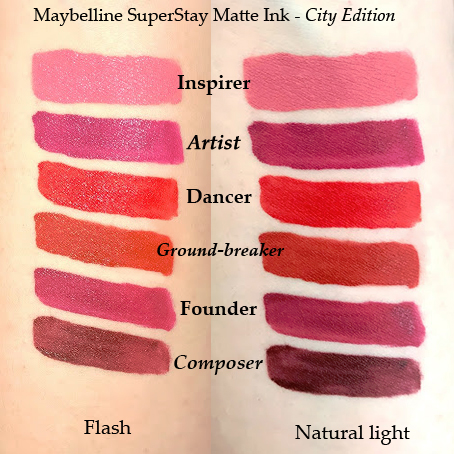 Maybelline Superstay Matte Ink City Edition liquid lipstick review swatches Inspirer, Artist, Dancer, Ground-breaker, Founder, Composer