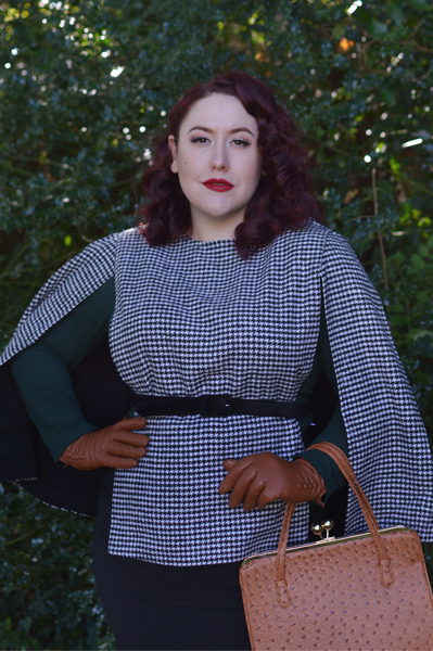 Josephine Houndstooth Cape Voodoo Vixen Iris 1940s Tan Ostrich Effect bag review Miss Amy May plus size pinup