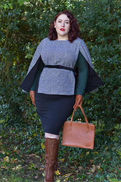Josephine Houndstooth Cape Voodoo Vixen Iris 1940s Tan Ostrich Effect bag review Miss Amy May plus size pinup