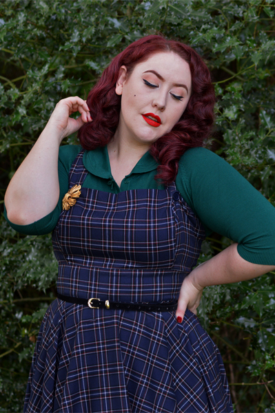 Navy Peebles Pinafore dress by Hell Bunny discount code Amymay20!% Miss Amy May plus size pinup size fit review