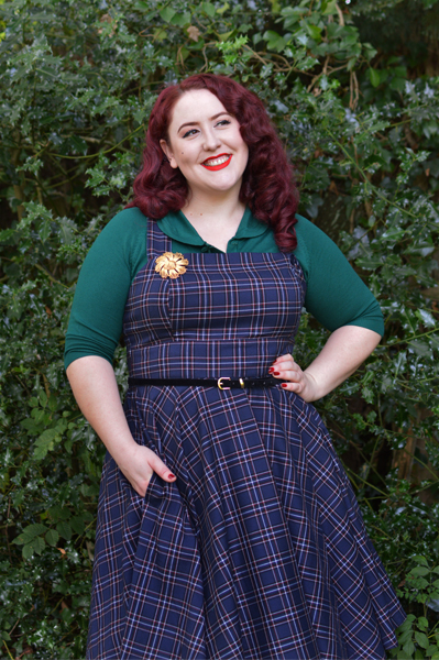 Navy Peebles Pinafore dress by Hell Bunny discount code Amymay20!% Miss Amy May plus size pinup size fit review