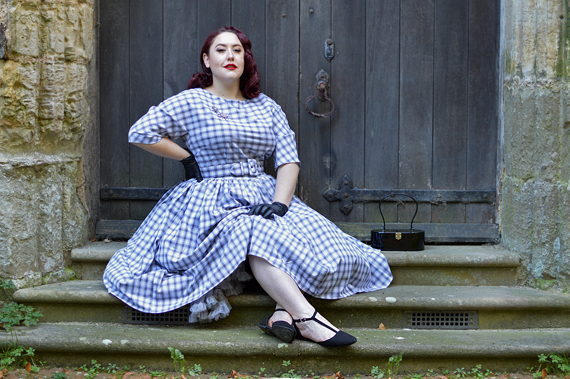 Unique Vintage plus size pinup 1940s 1950s dinner party style grey white plaid sleeved sally swing dress Mad Men Miss Amy May