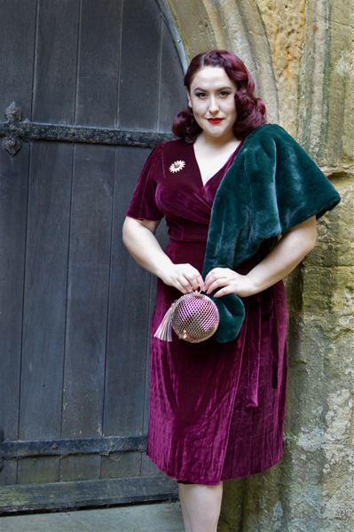 Joanie Clothing Harley Velvet Wrap dress Cabernet plus size pinup 1940s Miss Amy May fit review size