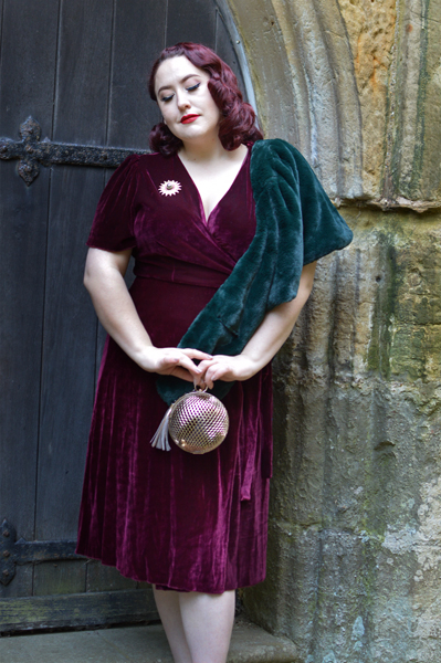 Joanie Clothing Harley Velvet Wrap dress Cabernet plus size pinup 1940s Miss Amy May fit review size 