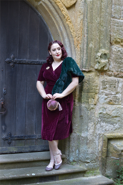 Joanie Clothing Harley Velvet Wrap dress Cabernet plus size pinup 1940s Miss Amy May fit review size