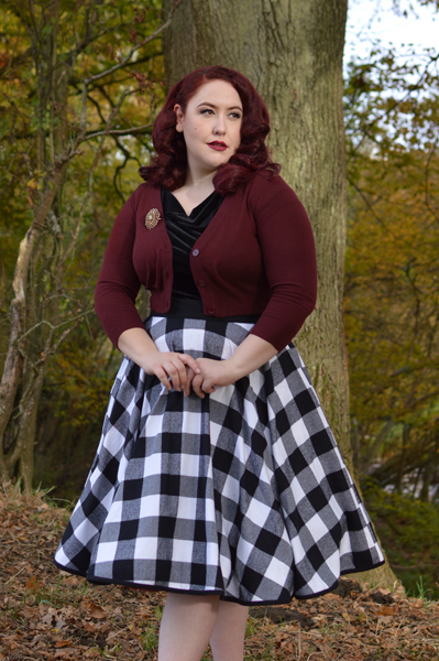 Heart of Haute Black velvet Deanna top Black check flannel circle skirt Miss Amy May plus size pinup 
