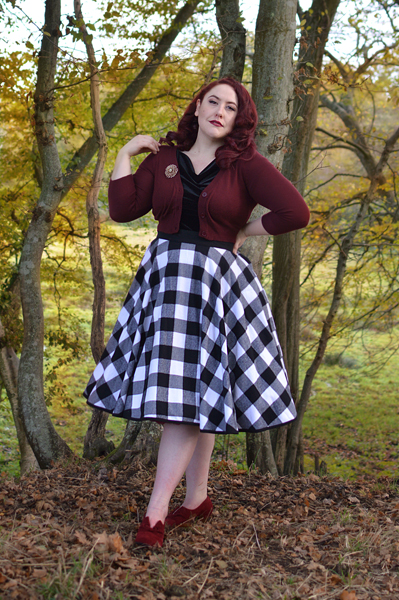 Heart of Haute Black velvet Deanna top Black check flannel circle skirt Miss Amy May plus size pinup 
