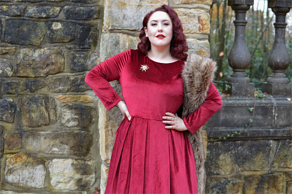 Burgundy Holly Velvet swing dress by Dolly & Dotty Miss Amy May giveaway win a dress of your choice plus size 