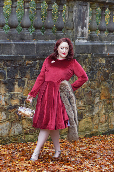 Burgundy Holly Velvet swing dress by Dolly & Dotty Miss Amy May giveaway win a dress of your choice plus size 