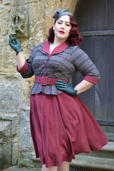 Miss Candyfloss Ambre-wine peplum burgundy dress Amour Fou New Look Dior collection Miss Amy May plus size pinup size fit review vintage