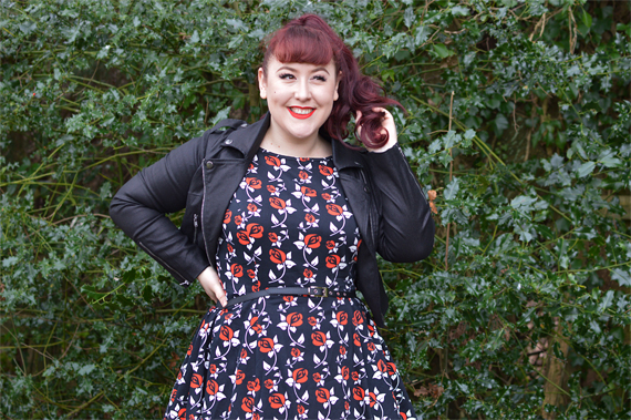 Miss Amy May plus size pinup fit review Lady V London Wonderland rose print Hepburn dress 