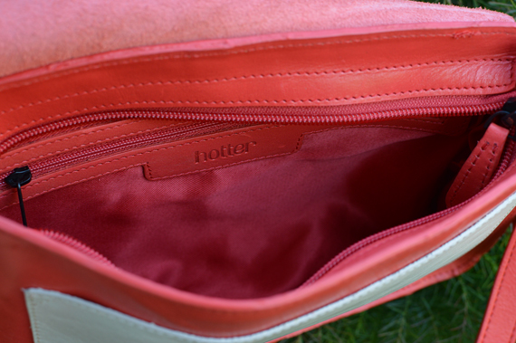 Blood Orange/Beige Ivy leather satchel handbag gifted by Hotter Shoes Miss Amy May casual vintage style 