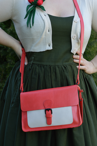 Blood Orange/Beige Ivy leather satchel handbag gifted by Hotter Shoes Miss Amy May casual vintage style 