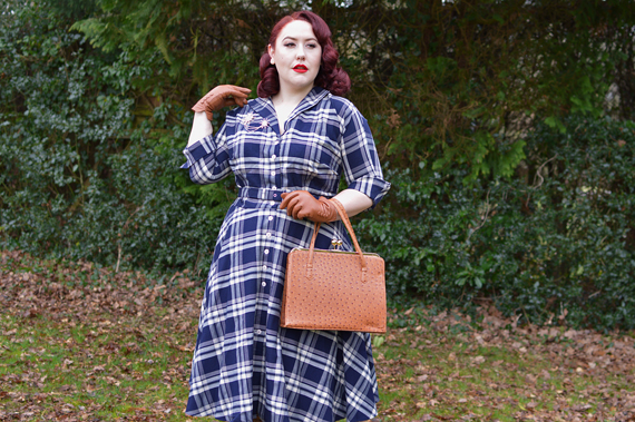 Unique Vintage Plus Size 1950s Style Navy Blue Plaid Sleeved Brooklyn Shirtdress fit review Miss Amy May