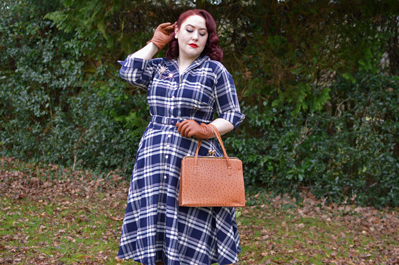 Unique Vintage Plus Size 1950s Style Navy Blue Plaid Sleeved Brooklyn Shirtdress fit review Miss Amy May