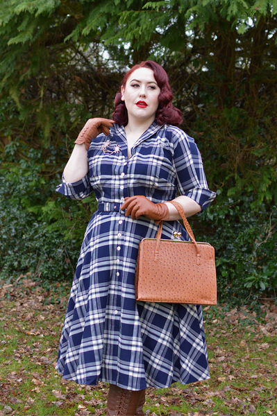 Unique Vintage Plus Size 1950s Style Navy Blue Plaid Sleeved Brooklyn Shirtdress fit review Miss Amy May