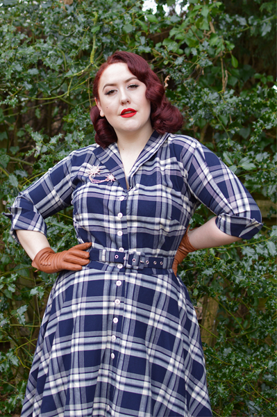Unique Vintage Plus Size 1950s Style Navy Blue Plaid Sleeved Brooklyn Shirtdress fit review Miss Amy May