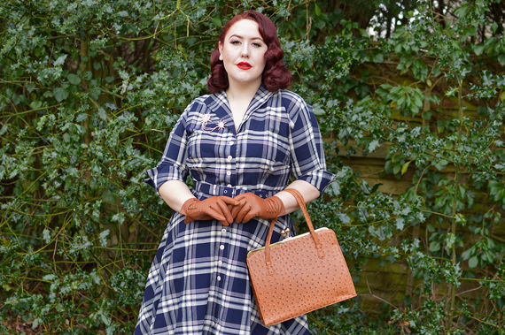 Unique Vintage Plus Size 1950s Style Navy Blue Plaid Sleeved Brooklyn Shirtdress fit review Miss Amy May