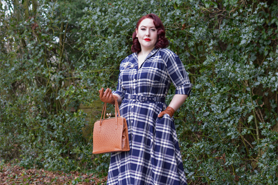 Unique Vintage Plus Size 1950s Style Navy Blue Plaid Sleeved Brooklyn Shirtdress fit review Miss Amy May