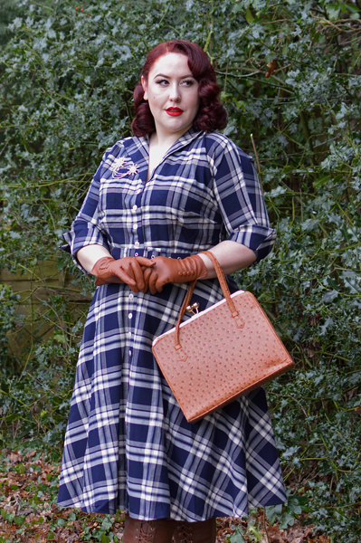 Unique Vintage Plus Size 1950s Style Navy Blue Plaid Sleeved Brooklyn Shirtdress fit review Miss Amy May