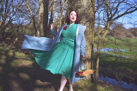 Aemela-Ivy Dress and Cleobella-Minty hooded swing water repellent coat by Miss Candyfloss made in Europe EU plus size pinup size fit review Miss Amy May