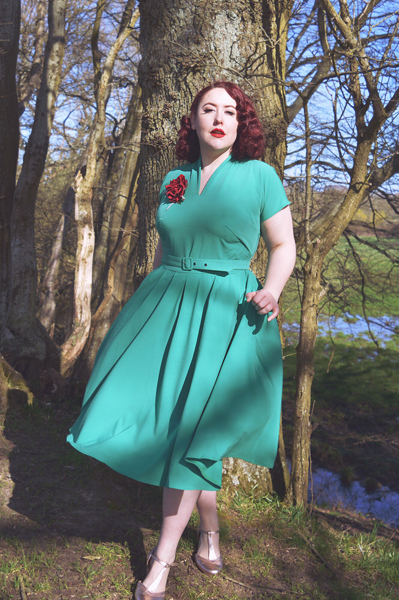 Aemela-Ivy Dress and Cleobella-Minty hooded swing water repellent coat by Miss Candyfloss made in Europe EU plus size pinup size fit review Miss Amy May