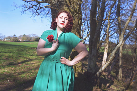 Aemela-Ivy Dress and Cleobella-Minty hooded swing water repellent coat by Miss Candyfloss made in Europe EU plus size pinup size fit review Miss Amy May